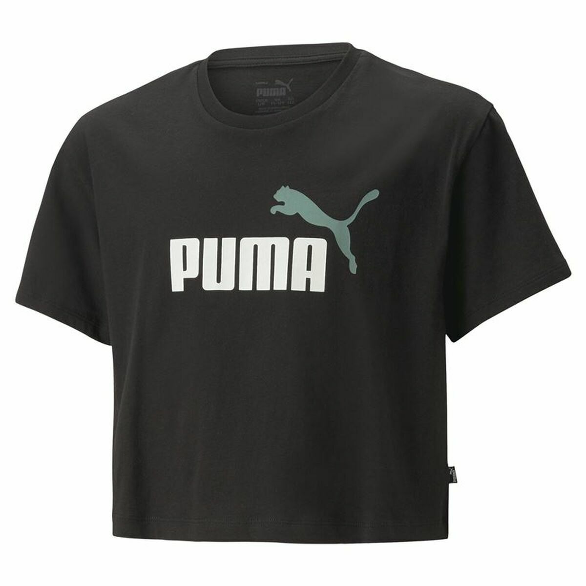 Child's Short Sleeve T-Shirt Puma Logo Cropped Black-0