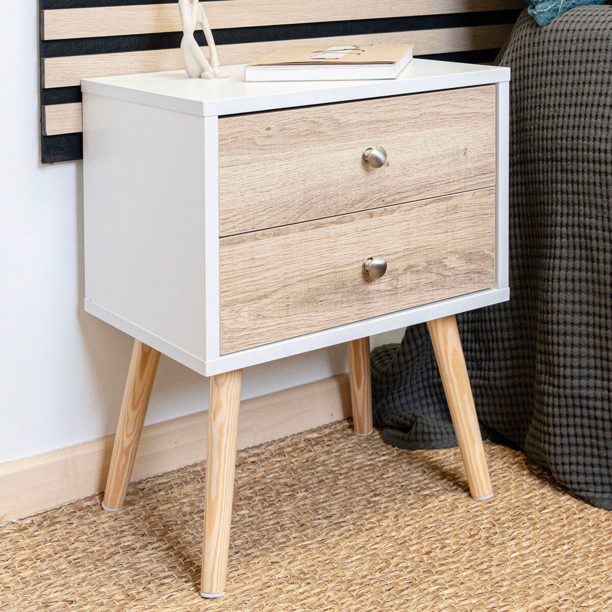 Nightstand Vinthera Moa White Brown 40 x 49,5 x 30 cm-2
