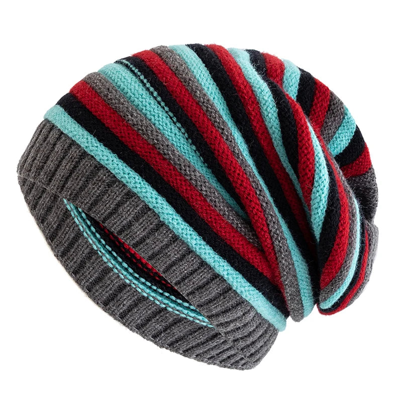 Slouchy Winter Beanie mit Streifen