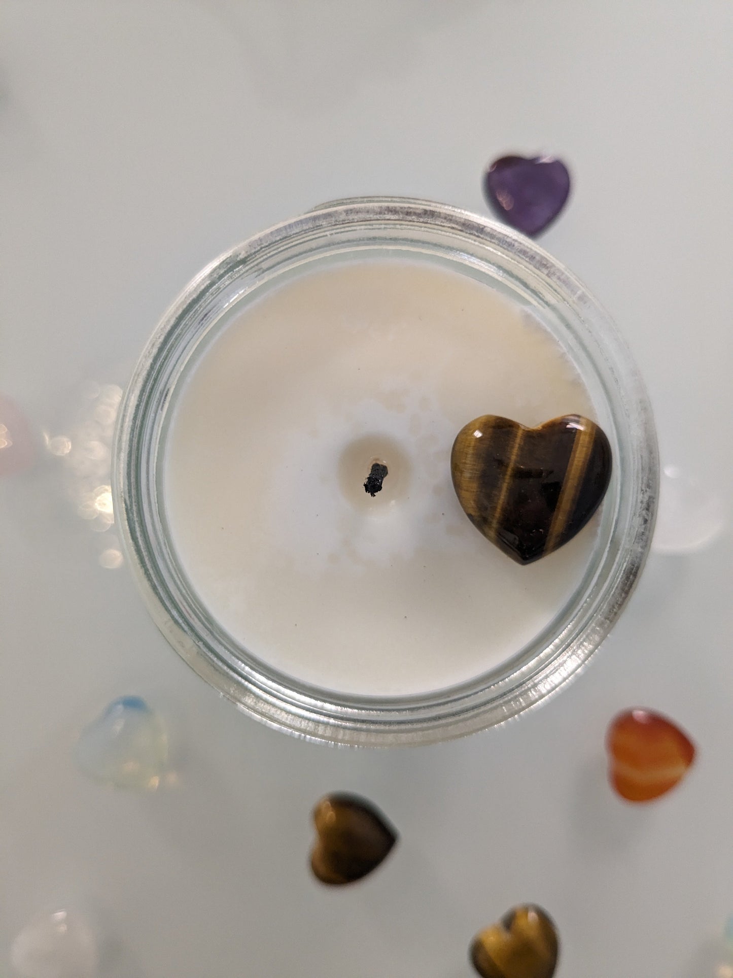GEGEN ANGST & UNRUHE - Tigerauge Kristall Duftkerze - Amber | Vanille - Heilende Kerze, Edelsteine, Reiki, Kristall, Stein, Heilung, Reinigung, Meditation, Geschenk-4