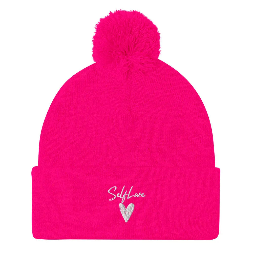 Self Love - Pom-Pom Beanie - Winter Beanie with Embroidery-0